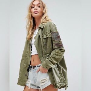Free People Embellished Military Jacket - Olive Green